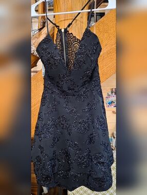 NEW! Black Beaded Lace-Back Party Dress